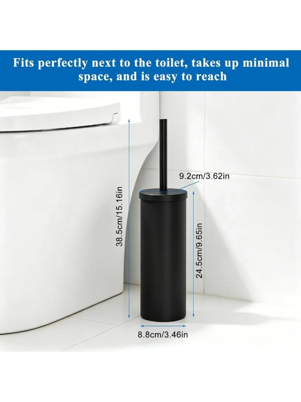 Rustproof Stainless Steel Toilet Brush Set with Holder & 2 Extra Brush Heads